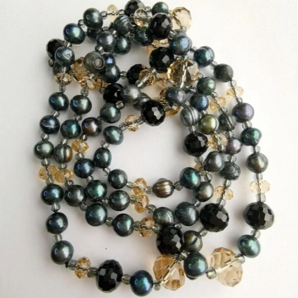 Freshwater pearl and crystal rope necklace 46